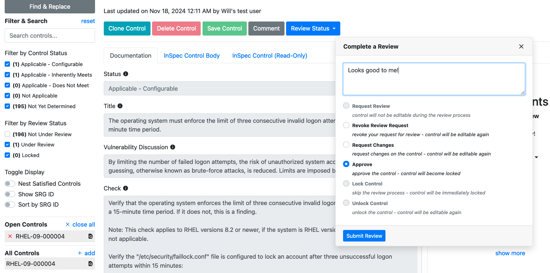 Approving a Requirement